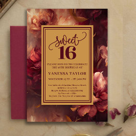 Luxury Sweet 16 Burgundy Floral Gold Invitation 招待状
