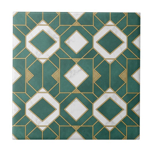 Luxury Teal and Gold Art Deco Geometric Seamless タイル (正面)
