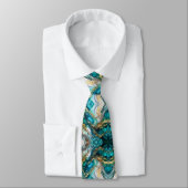 Luxury Teal and Gold Marble Fluid Art Pattern ネクタイ (タイ)