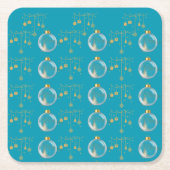 Luxury Teal Blue & Gold Bauble Christmas スクエアペーパーコースター (正面)