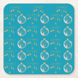 Luxury Teal Blue & Gold Bauble Christmas スクエアペーパーコースター