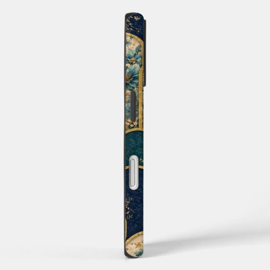 Luxury Teal & Gold Floral Pattern iPhone Case Case-Mate iPhoneケース (裏面 / 右)
