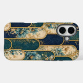 Luxury Teal & Gold Floral Pattern iPhone Case Case-Mate iPhoneケース (裏面 (横))