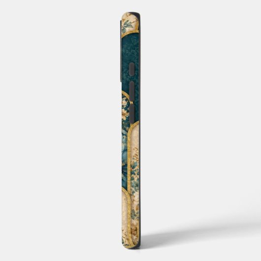 Luxury Teal & Gold Floral Pattern iPhone Case Case-Mate iPhoneケース (裏面 / 左)