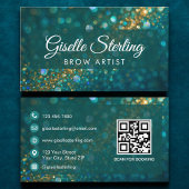 Luxury Teal Gold Glitter Brow Artist QR Code 名刺