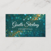 Luxury Teal Gold Glitter Esthetician QR Code 名刺 (正面)