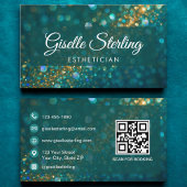 Luxury Teal Gold Glitter Esthetician QR Code 名刺