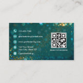 Luxury Teal Gold Glitter Nail Technician QR Code 名刺 (裏面)