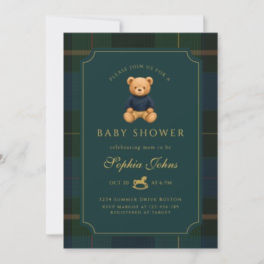 Luxury Teddy Bear baby shower  招待状 (正面)