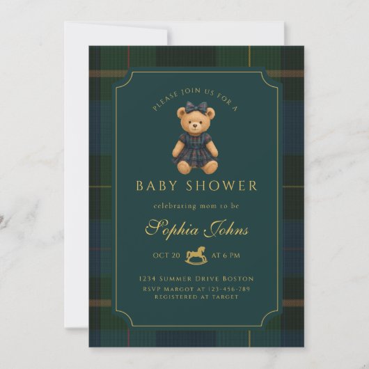 Luxury Teddy Bear baby shower  招待状 (正面)