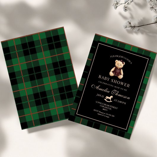 Luxury Teddy Bear baby shower Invitation 招待状