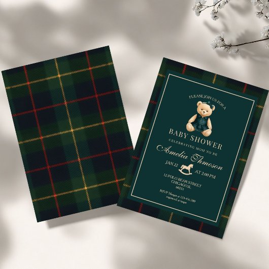 Luxury Teddy Bear baby shower Invitation 招待状