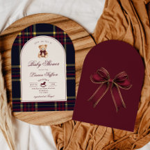 Luxury Teddy Bear Wine Red plaid Arch Baby shower