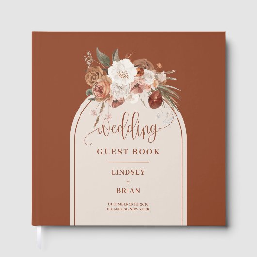 Luxury Terracotta Pampas Grass Boho Floral Wedding ゲストブック (正面)
