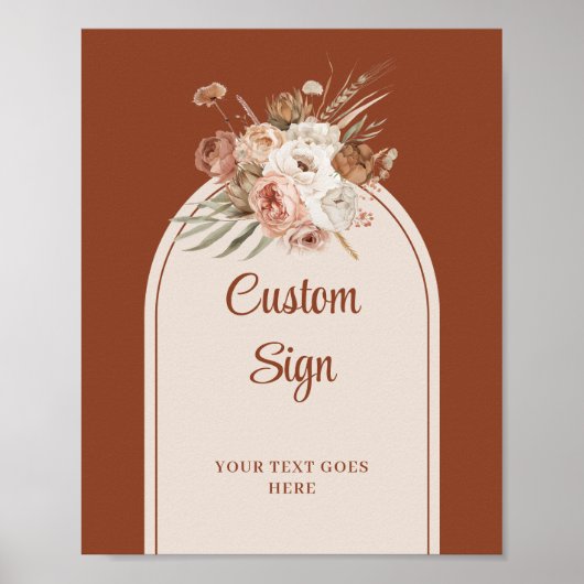 Luxury Terracotta Pampas Sage Boho Arch Custom  ポスター (正面)