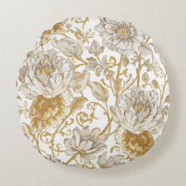 Luxury,The Beauty of Blooming Gold Flowers Patter ラウンドクッション