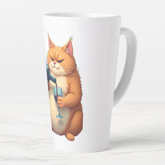 Luxury Tipsy Cat Modern Art Illustration カフェラテマグ (右アングル)