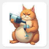 Luxury Tipsy Cat Modern Art Illustration スクエアシール (正面)
