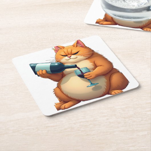 Luxury Tipsy Cat Modern Art Illustration スクエアペーパーコースター (アングル)