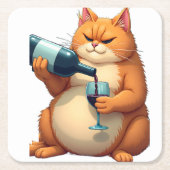 Luxury Tipsy Cat Modern Art Illustration スクエアペーパーコースター (正面)