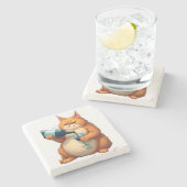 Luxury Tipsy Cat Modern Art Illustration ストーンコースター (横)