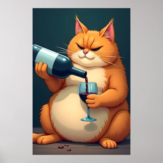 Luxury Tipsy Cat Modern Art Illustration ポスター (正面)