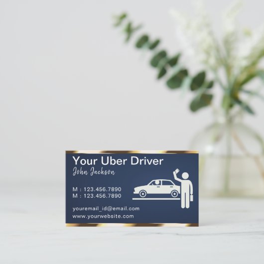 Luxury Transport Car QR Code Blue & Gold  名刺 (スタンド正面)