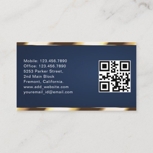 Luxury Transport Car QR Code Blue & Gold  名刺 (裏面)