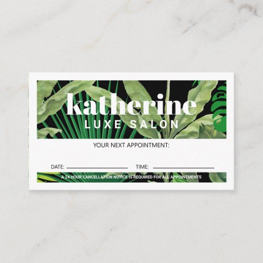 Luxury Tropical Modern Boutique & Salon Black 予約カード (正面)