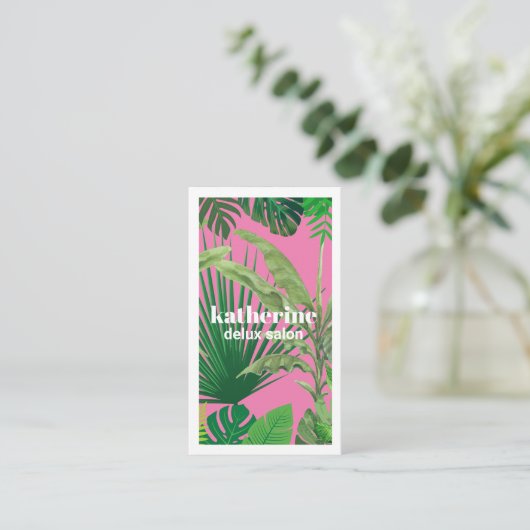 Luxury Tropical Modern Boutique & Salon Pink 名刺 (スタンド正面)