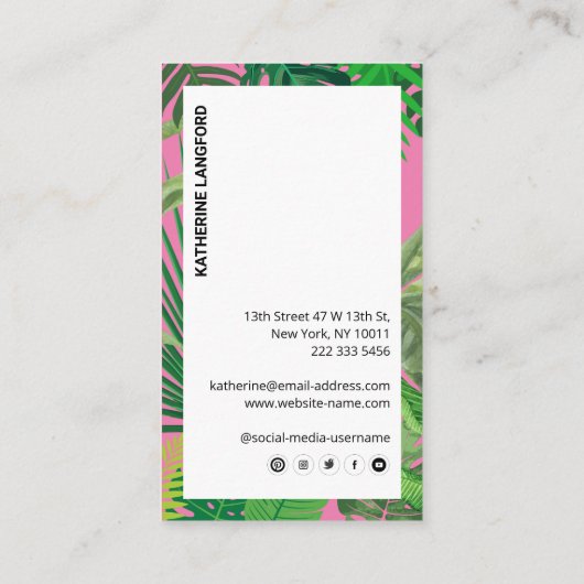 Luxury Tropical Modern Boutique & Salon Pink 名刺 (裏面)