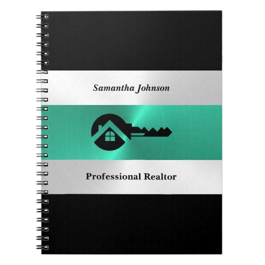 Luxury Turquoise & Black Key Real Estate Notebook ノートブック (正面)