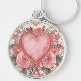 Luxury,Valentine, Love Pink Heart ,Flowers Pattern キーホルダー