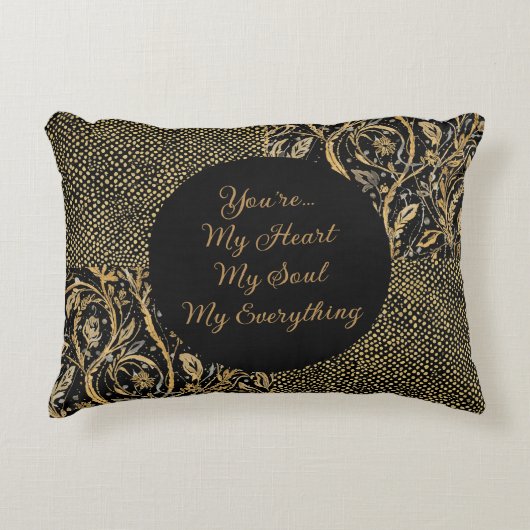 Luxury, Valentine's Day,Black Gold Florals ,Pixel アクセントクッション (正面)