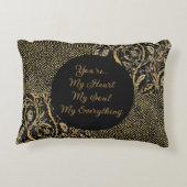 Luxury, Valentine's Day,Black Gold Florals ,Pixel アクセントクッション (裏面)