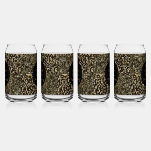 Luxury, Valentine's Day,Black Gold Florals ,Pixel  ガラス缶 (右)