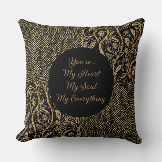 Luxury, Valentine's Day,Black Gold Florals ,Pixel クッション (正面)