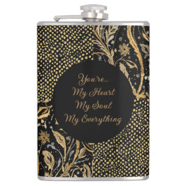 Luxury, Valentine's Day,Black Gold Florals ,Pixel  フラスク