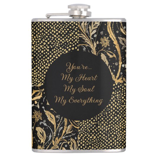 Luxury, Valentine's Day,Black Gold Florals ,Pixel  フラスク (正面)
