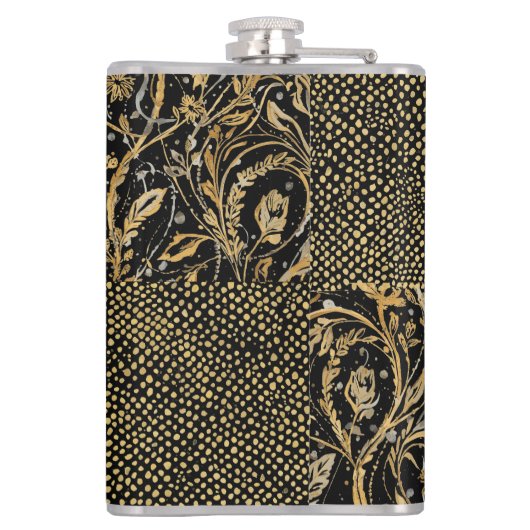 Luxury, Valentine's Day,Black Gold Florals ,Pixel  フラスク (裏面)