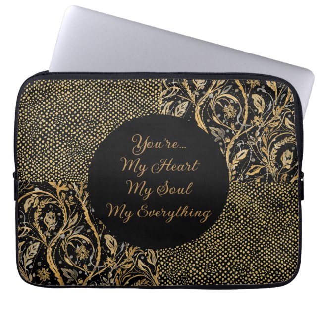 Luxury, Valentine's Day,Black Gold Florals ,Pixel ラップトップスリーブ (正面)