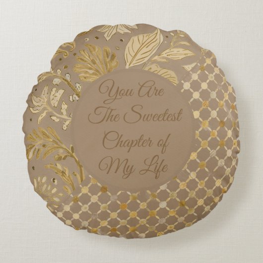 Luxury, Valentine's Day, Gold Flowers, Pixels  ラウンドクッション (正面)