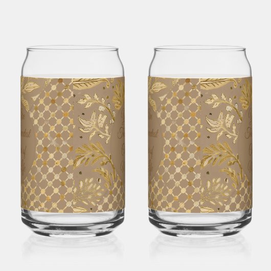 Luxury,Valentine's Day,Gold Flowers,Pixels Pattern ガラス缶 (左)