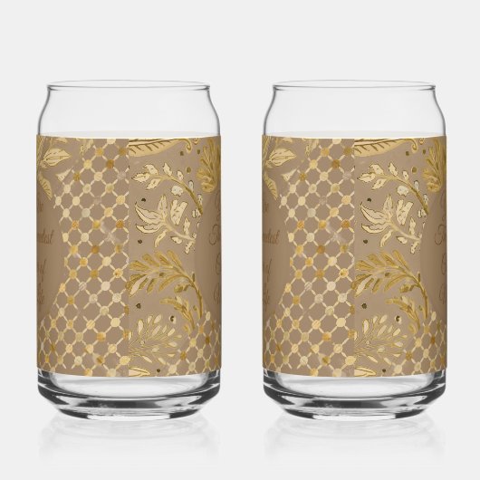 Luxury,Valentine's Day,Gold Flowers,Pixels Pattern ガラス缶 (右)