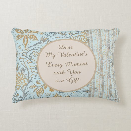 Luxury, Valentine's Day,Gold Soft Blue Flowers Art アクセントクッション (正面)