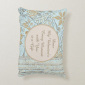 Luxury, Valentine's Day,Gold Soft Blue Flowers Art アクセントクッション (裏面(縦))