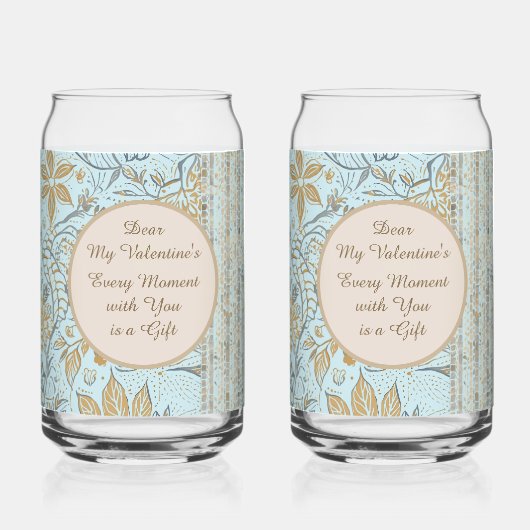 Luxury, Valentine's Day,Gold Soft Blue Flowers Art ガラス缶 (裏面)