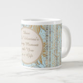 Luxury, Valentine's Day,Gold Soft Blue Flowers Art ジャンボコーヒーマグカップ (正面右)