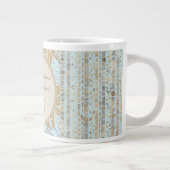 Luxury, Valentine's Day,Gold Soft Blue Flowers Art ジャンボコーヒーマグカップ (右)