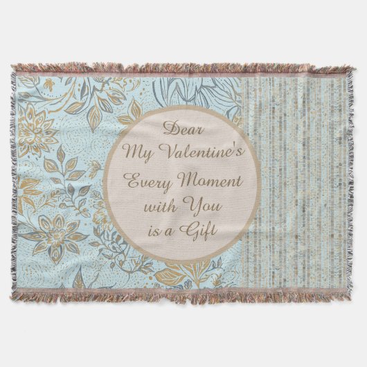 Luxury, Valentine's Day,Gold Soft Blue Flowers Art スローブランケット (正面)